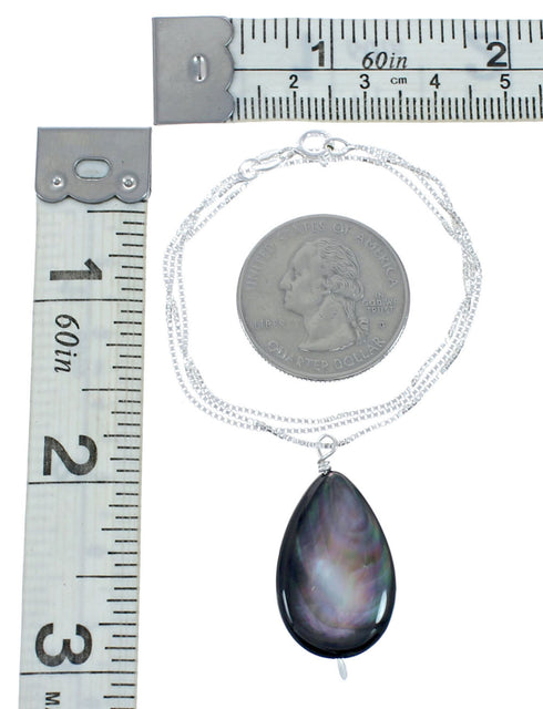Abalone Shell Sterling Silver Box Chain Pendant Necklace X10253